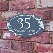 Decorative Floral Oval House Sign or Number Plaque - House Sign Solutions
