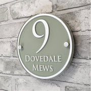 Round Sage Green House Number Plaque