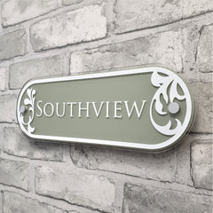 Decorative Sage Green House Name Plaque