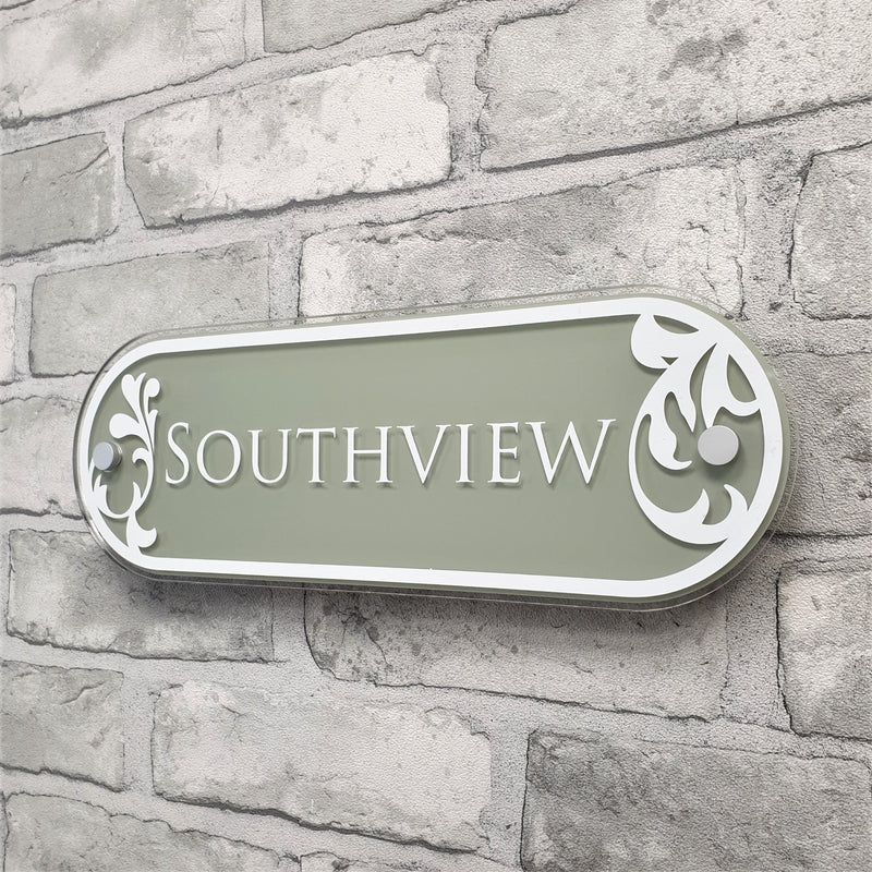 Decorative Sage Green House Name Plaque