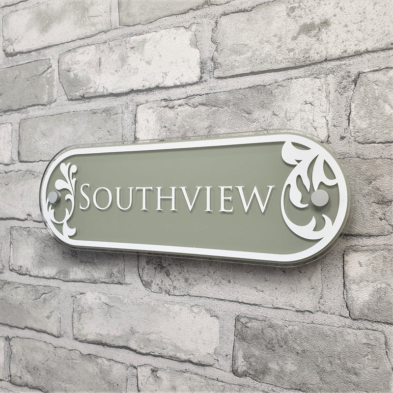 Decorative Sage Green House Name Plaque