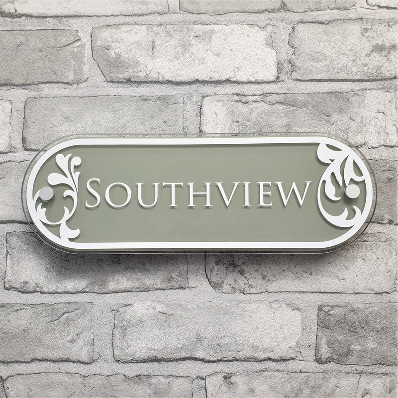 Decorative Sage Green House Name Plaque