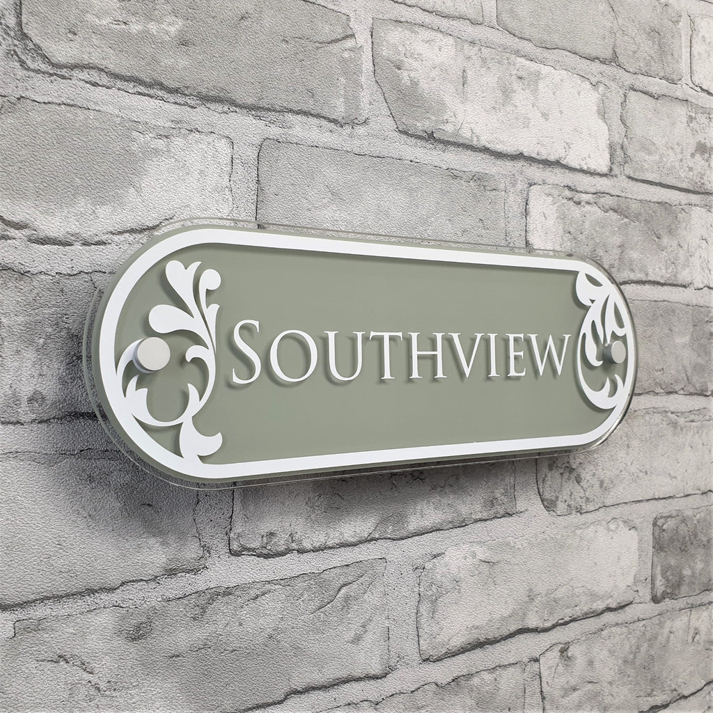 Decorative Sage Green House Name Plaque | House Sign Solutions