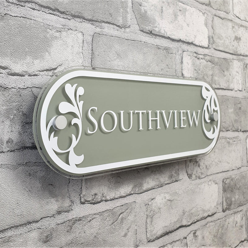 Decorative Sage Green House Name Plaque
