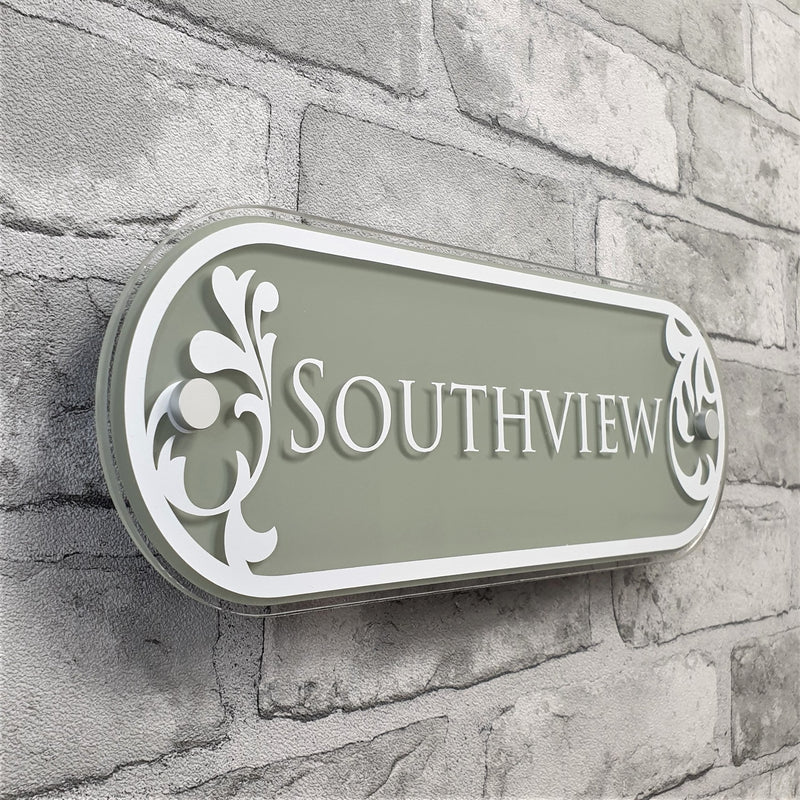 Decorative Sage Green House Name Plaque