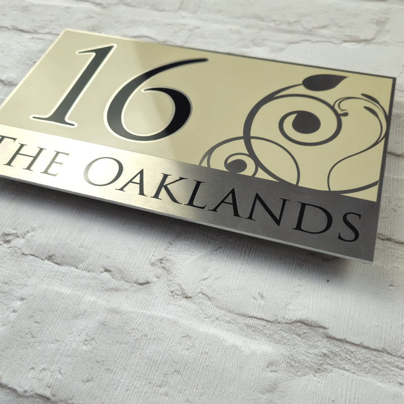 Customised House Number Signs in Cream/Beige with Floral design