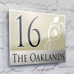 Customised House Number Signs in Cream/Beige with Floral design