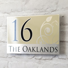 Customised House Number Signs in Cream/Beige with Floral design