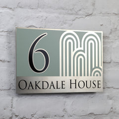 Large Sage Green Modern Address Sign or Door Number Plaque | Solid Aluminium
