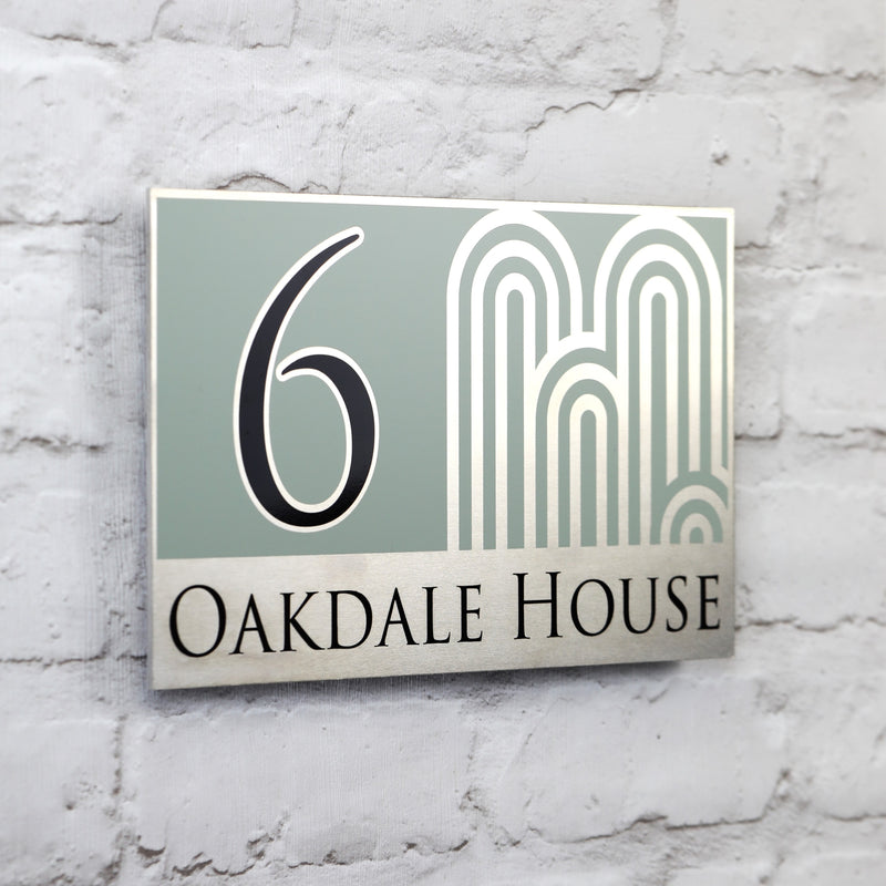Large Sage Green Modern Address Sign or Door Number Plaque | Solid Aluminium
