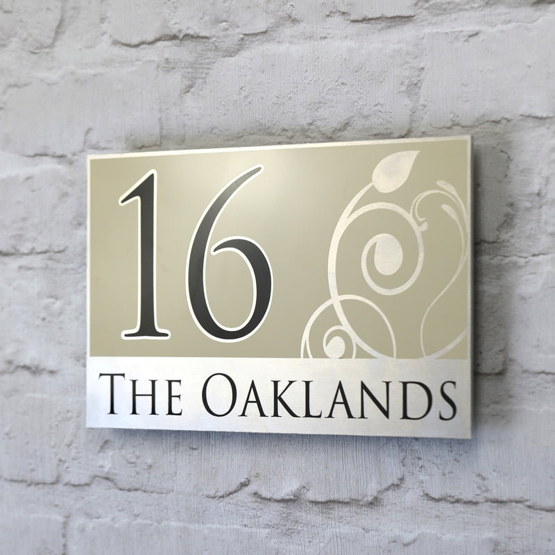 Customised House Number Signs in Cream/Beige with Floral design
