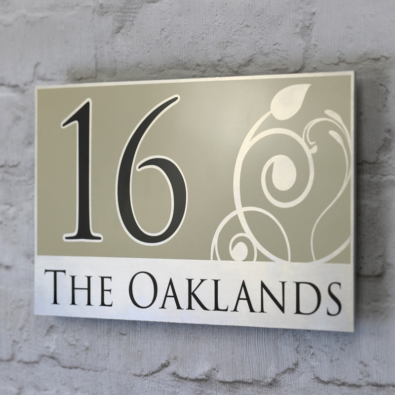 Customised House Number Signs in Cream/Beige with Floral design