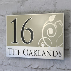 Customised House Number Signs in Cream/Beige with Floral design