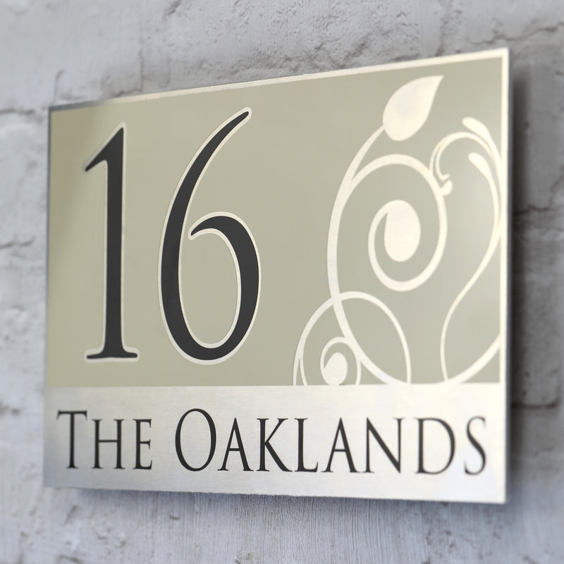 Customised House Number Signs in Cream/Beige with Floral design