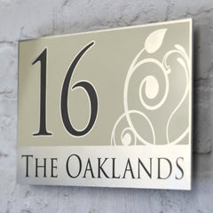 Customised House Number Signs in Cream/Beige with Floral design