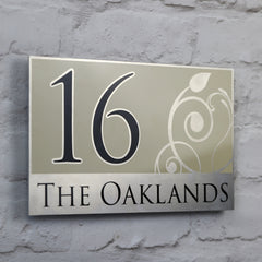Customised House Number Signs in Cream/Beige with Floral design