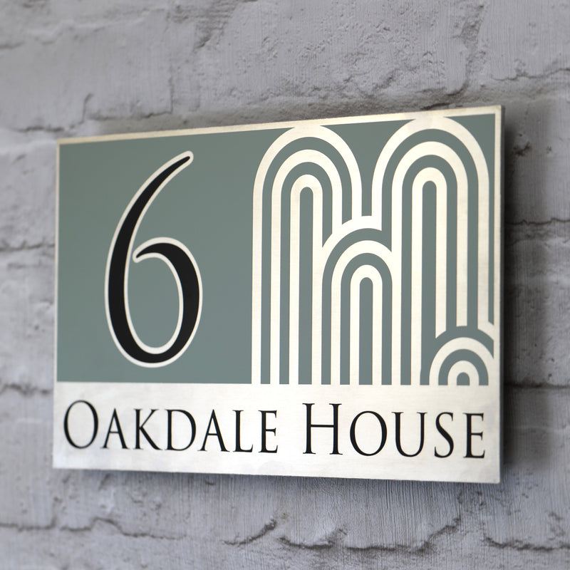 Large Sage Green Modern Address Sign or Door Number Plaque | Solid Aluminium