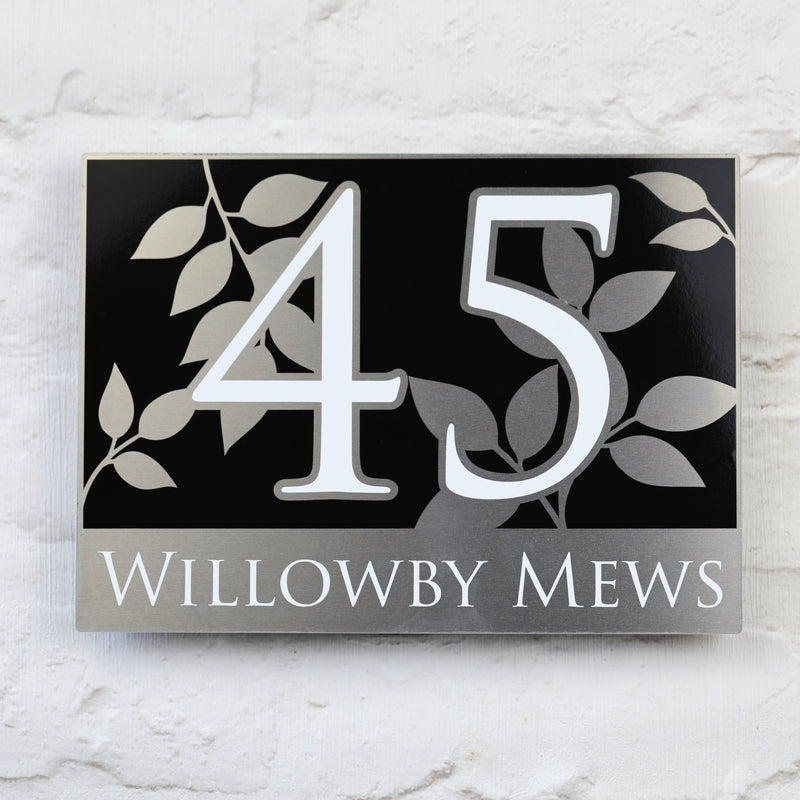 Floral House Number Sign or Address Plaques in Solid Aluminium