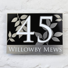 Floral House Number Sign or Address Plaques in Solid Aluminium