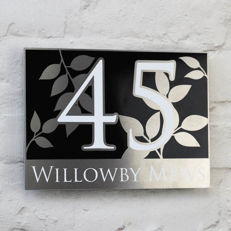 Floral House Number Sign or Address Plaques in Solid Aluminium