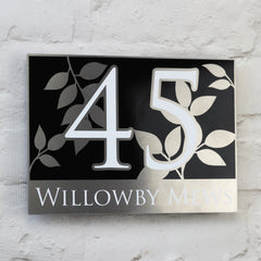 Floral House Number Sign or Address Plaques in Solid Aluminium
