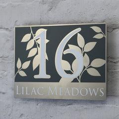 Floral House Number Sign or Address Plaques in Solid Aluminium