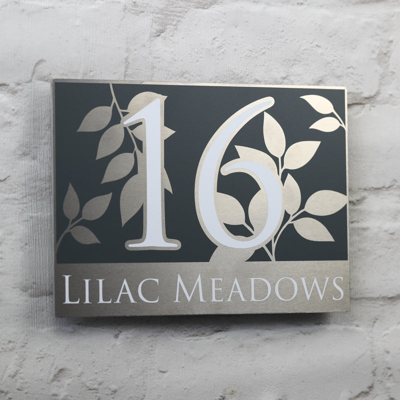 Floral House Number Sign or Address Plaques in Solid Aluminium