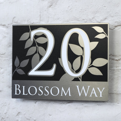 Floral House Number Sign or Address Plaques in Solid Aluminium