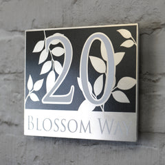 Floral House Number Sign or Address Plaques in Solid Aluminium