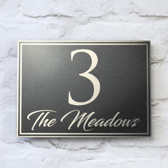 Boarded Aluminium House Sign with Elegant script style font