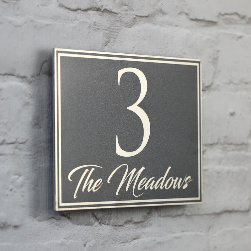 Boarded Aluminium House Sign with Elegant script style font