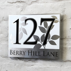 Floral House Number Sign or Address Plaques in Solid Aluminium