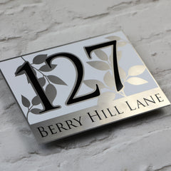 Floral House Number Sign or Address Plaques in Solid Aluminium