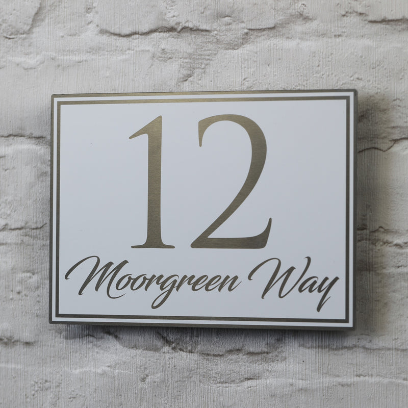 Boarded Aluminium House Sign with Elegant script style font