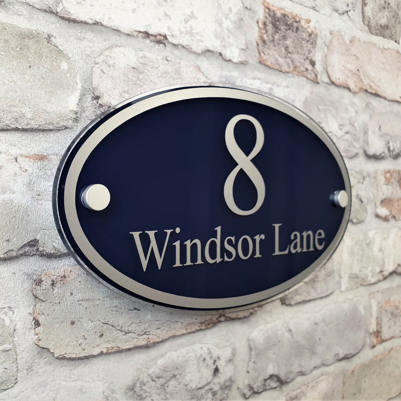 Navy Blue Oval House Sign