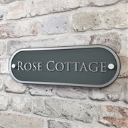 Slate Grey house name plaque thats says "Rose Cottage"