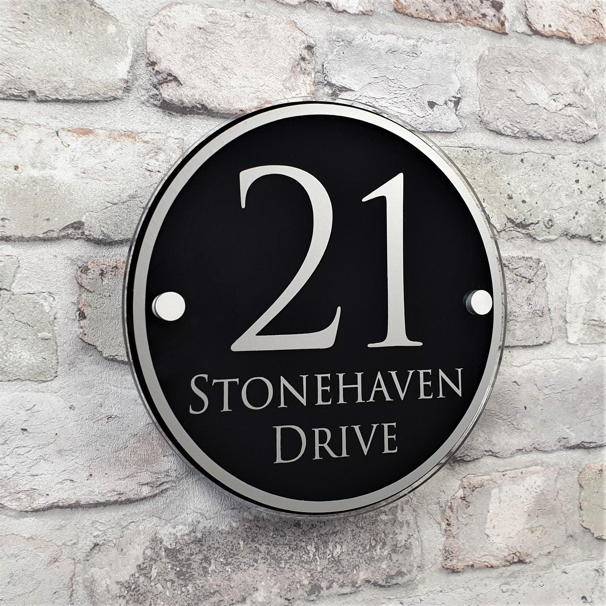 Round Address Signs Large Round House Number Sign & Address Plaque with Border | House Sign ...