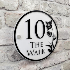 Round White House Sign with Decorative Floural Detailing 