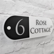 Personalised House Name Sign and number plaques in Black and white