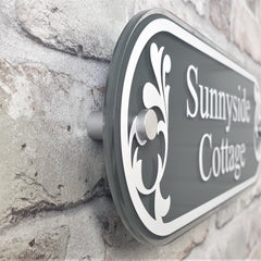 House Name Address Plaque with Decorative Floral detailing - House Sign Solutions