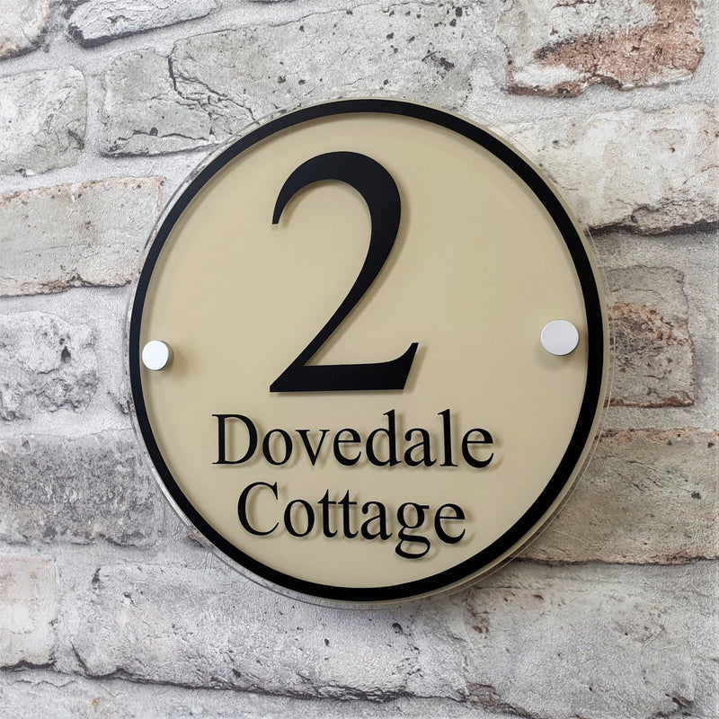 Beige house number signs and plaques