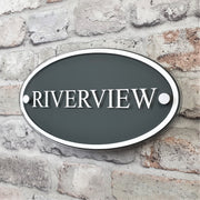 Slate grey oval House Name Plaque by 'House Sign Solutions'
