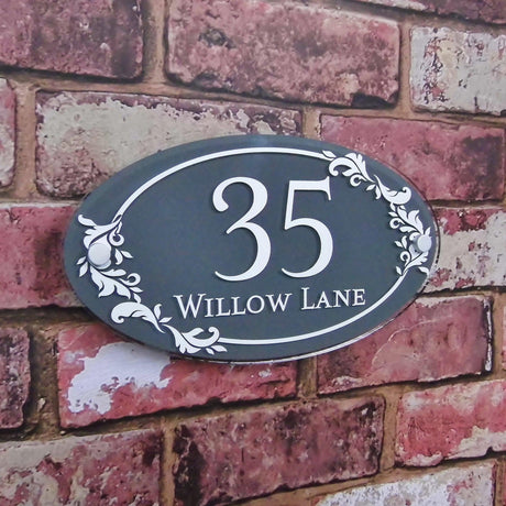 Decorative Floral Oval House Sign or Number Plaque - House Sign Solutions