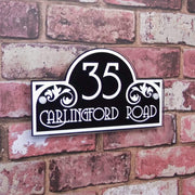 Decorative 'Bridge' Style Acrylic House Sign Address Number Plaque including Floral Detailing - House Sign Solutions