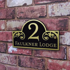 Decorative 'Bridge' Style Acrylic House Sign Address Number Plaque including Floral Detailing - House Sign Solutions