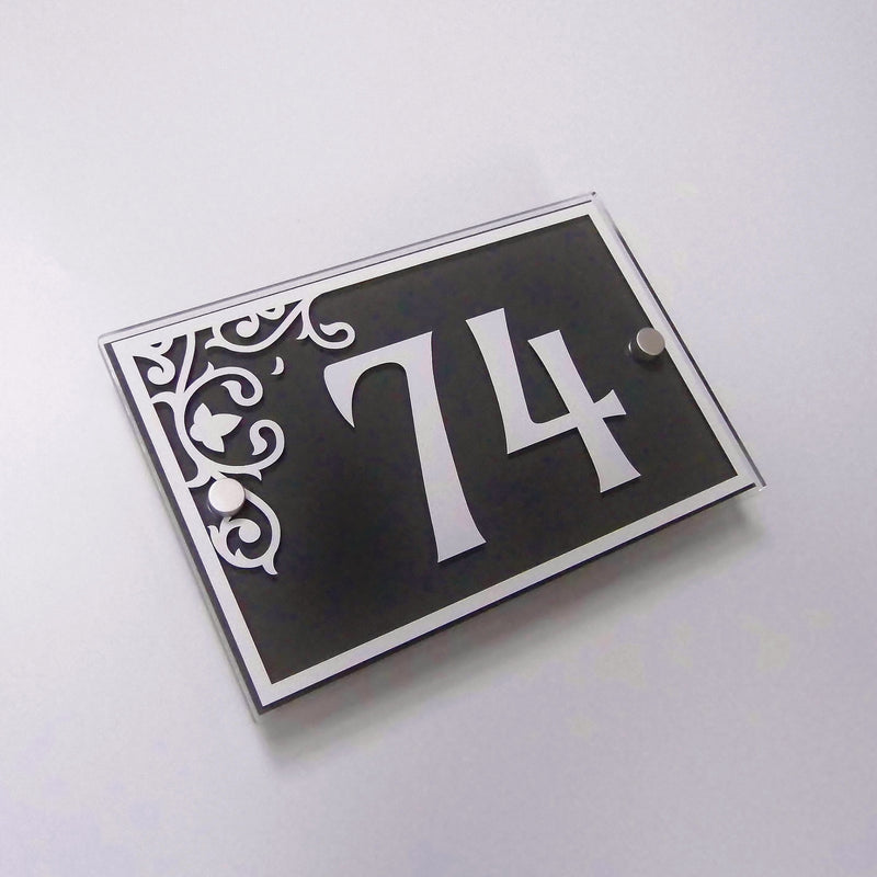 High Quality Floral  House Door Number Sign (Rectangle) Glass Effect Acylic - House Sign Solutions