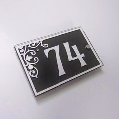 High Quality Floral  House Door Number Sign (Rectangle) Glass Effect Acylic - House Sign Solutions