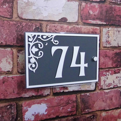 High Quality Floral  House Door Number Sign (Rectangle) Glass Effect Acylic - House Sign Solutions