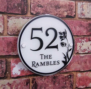 Large Round House Address Sign or Number Plaque including Floral Detailing - House Sign Solutions