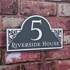Personalised Decorative House Sign/Door Number Address Plaque including Floral Detailing - House Sign Solutions